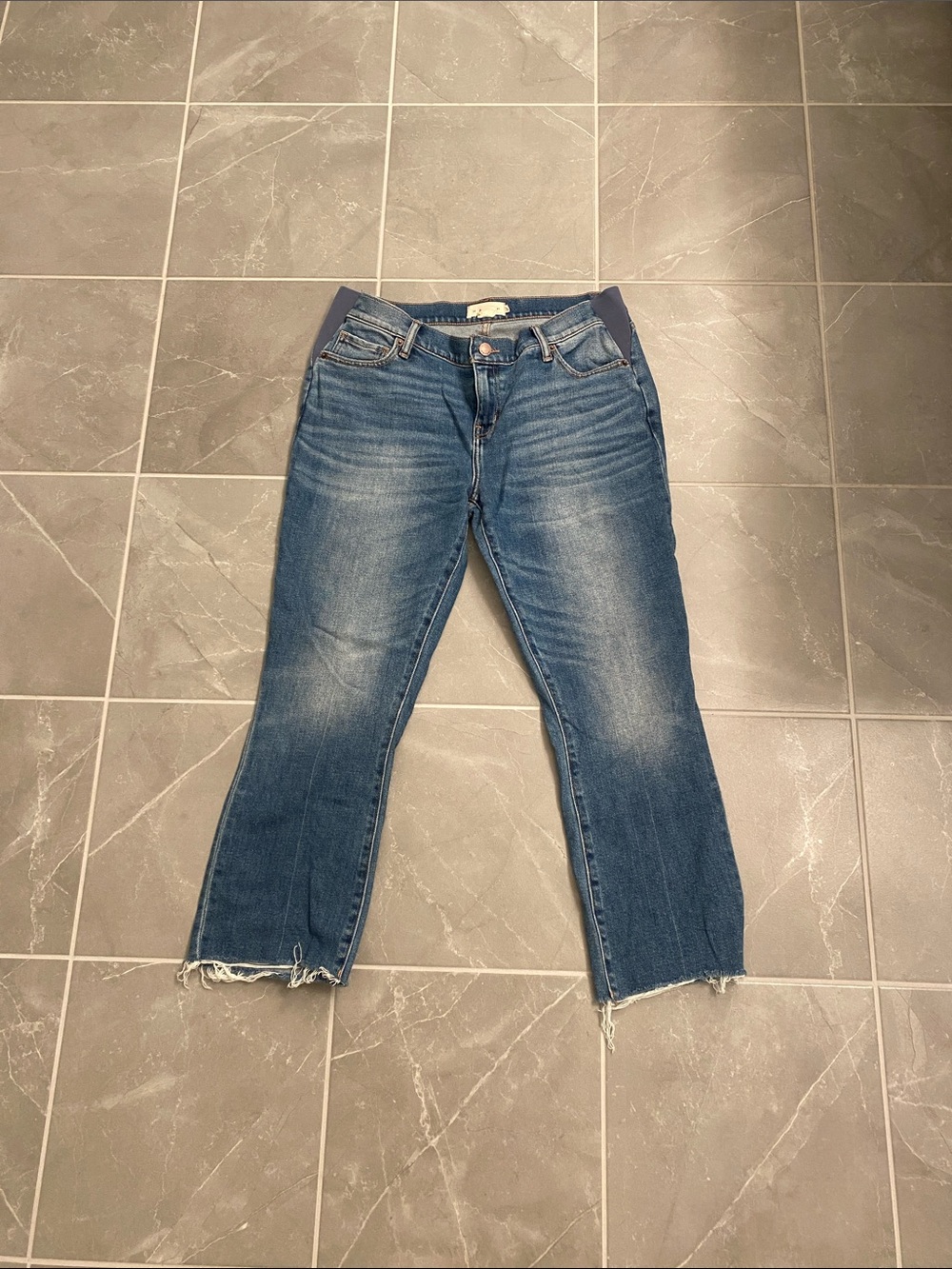 Hatch Mid Wash Blue Cropped Maternity Jeans